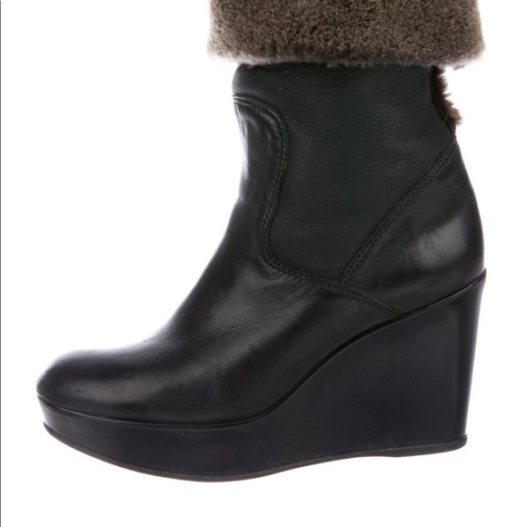 Stuart Weitzman Boots Fur Boots Leather Wedge Shearling size 36 - Picture 10 of 11